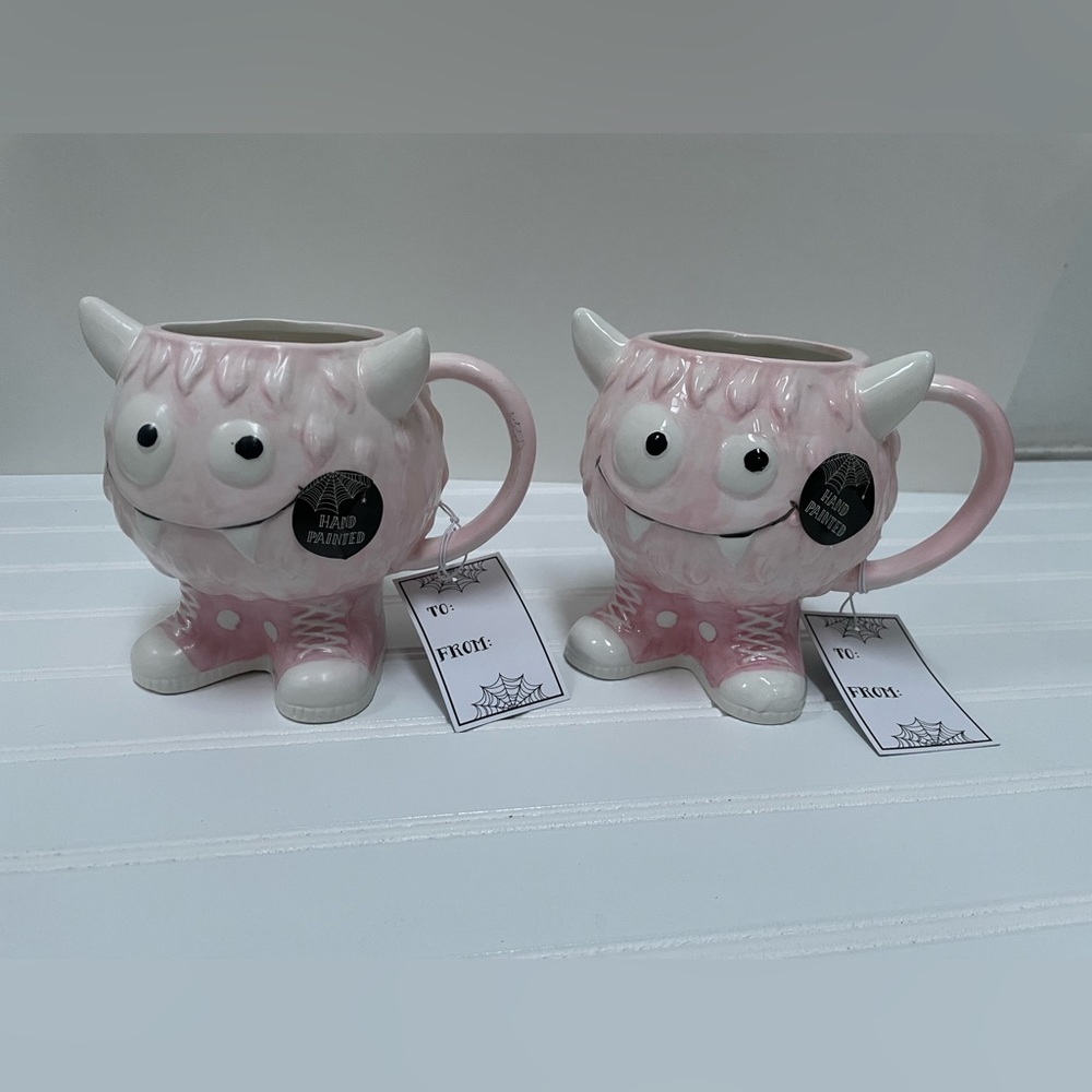 Cobwebs & Cauldrons Set 2 Pc. Pink Monster Mugs (NWT)